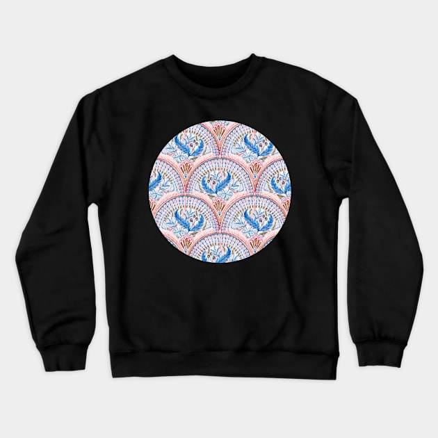 Art Deco Fresco in Sky Blue and Coral Crewneck Sweatshirt by micklyn